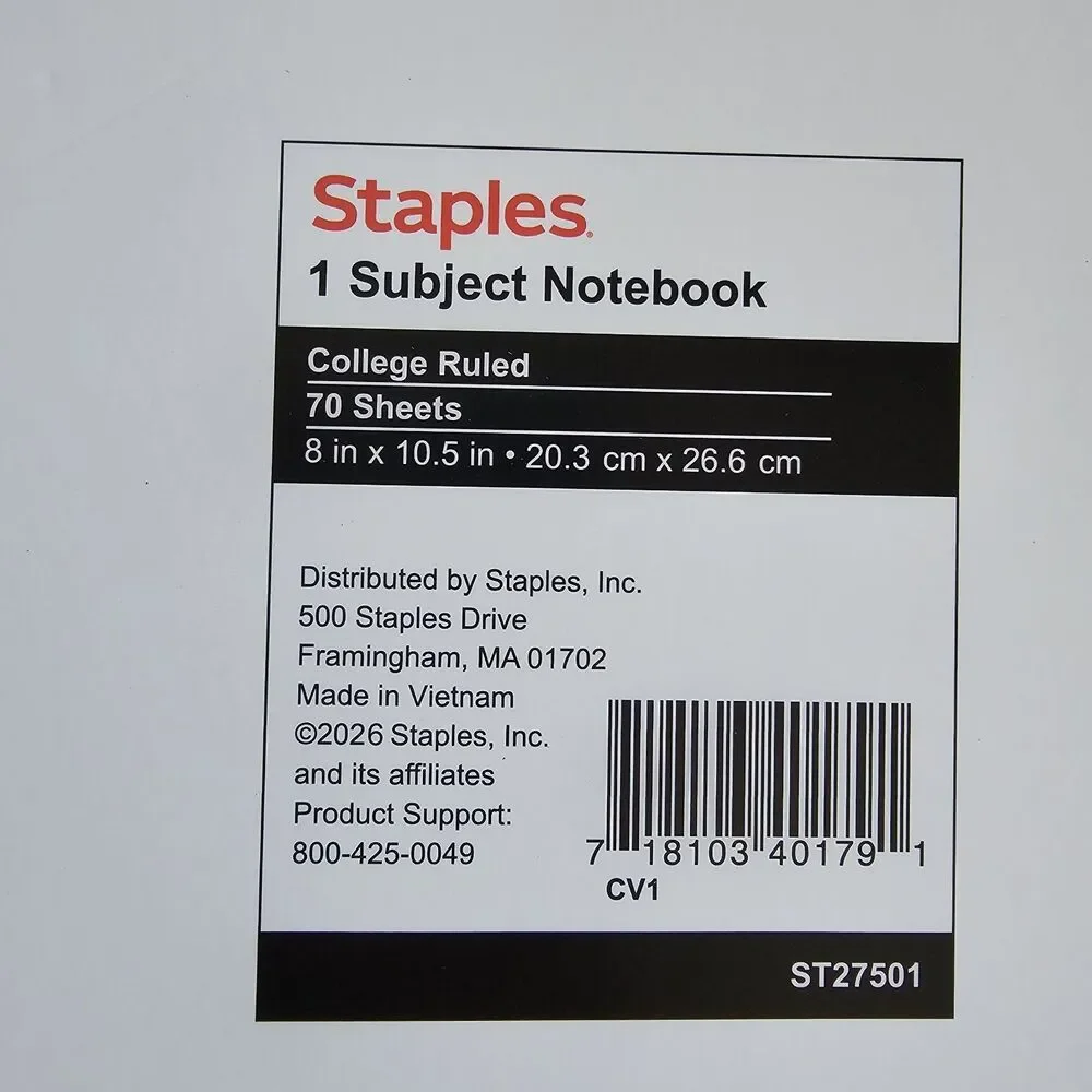 College Ruled 1-Subject Notebook Green 70 Sheets 8 x 10.5 in School Notebook